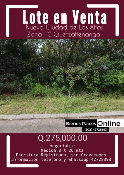 Lote en Venta Nueva Ciudad de Los Altos Quetzaltenango 