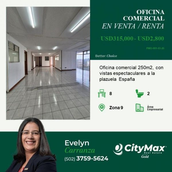 Oficina Comercial en Renta/Venta en zona 9